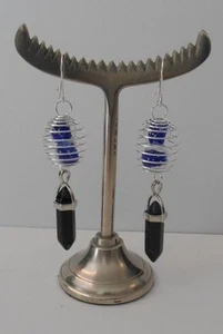 My Exclusive Design~Glow-in-the-Dark Beads w/Silver+Crystals~SS Pierced Earrings - Picture 1 of 3