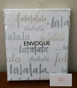 Envogue Falalalala Duschvorhang 100% Baumwolle XMAS Gold Silber Off-White NEU - Bild 1 von 3