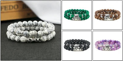 Set Armband Perlen Glücksarmband Natursteinperlen Buddha 925 Silber plattiert - Bild 1 von 4