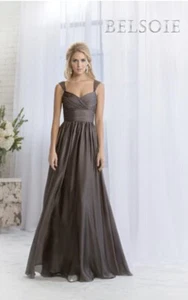 Nuevo Vestido Belsoie By Jasmine L164055 Gris Acero Dama de honor Baile de graduación Fiesta Talla 12 - Imagen 1 de 5