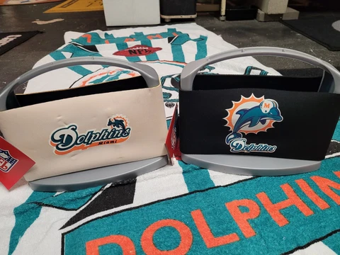 2pc lot Miami Dolphins Cool 6 Six pack cooler w/ice tray White & Teal NEW Cover