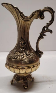 Vintage verzierter Messingkrug 7" hoch Blumendesign Knospenvase mit Fuß - Made in Italy - Bild 1 von 7