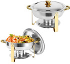 2 Packs 5QT Round Chafing Dish Buffet Set Stainless Steel Catering W/Lid Holder