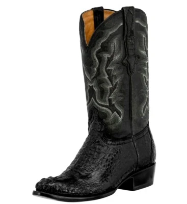 Mens Cowboy Boot Leather Real Crocodile Hornback Skin Black Round Size 8.5, 13.5 - Image 1 of 4