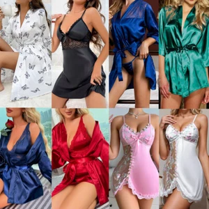 Womens Sexy Lingerie Silk Pajamas Set Sleepwear Satin Cami Vest Nightwear Dress - Picture 1 of 117