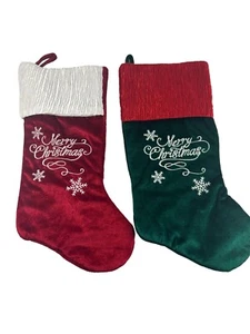 St Nicks Choice Merry Christmas Stockings Lot 2 Red Green Embroidered Snowflakes - Picture 1 of 7