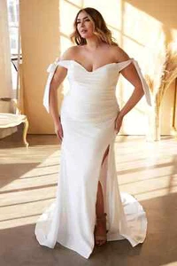 Cinderella Divine Off White Off Shoulder Satin Wedding Gown Size 22 $259 - Picture 1 of 3