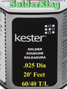 GENUINE KESTER SOLDER 60/40 .025" (0.6mm) 3.3% ROSIN, 20 FEET + Flux Pac - Picture 1 of 4