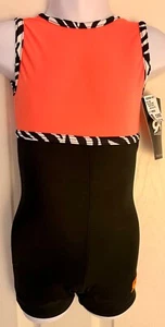 GK BIKETARD KIND KIND X-SMALL ORANGE SCHWARZ ZEBRA PRINT GYMNASTIK TANZ TANK XS - Bild 1 von 13