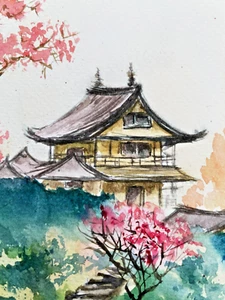 Pintura acuarela original china arte paisaje decoración del hogar 10*15 arte oriental - Imagen 1 de 11