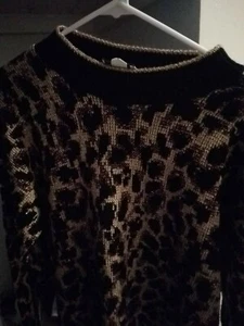 Vtg 80s Rose M L XL Sweater acrylic lurex sparkle rare black gold - Picture 1 of 4