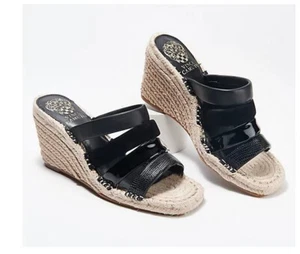 Vince Camuto Leather Wedges - Molisana Black NEW size 7W Sandal Heels - Picture 1 of 2