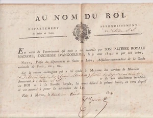 August 1814. Herzogin von Angoulème. Dekoration. Lilie. Nationalgarde. Chalon. 71. - Bild 1 von 3