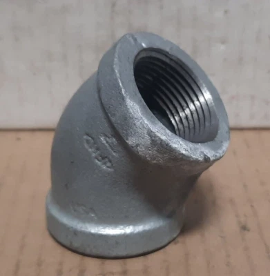 45 DEGREE GALVANIZED STEEL ELBOW (1” NPT BOTH ENDS)  X111Q - Image 1 of 4
