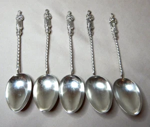 ANTIQUE ENGLISH STERLING SILVER APOSTLE TEASPOONS BY W.D 1897 SET OF 5 - Picture 1 of 8
