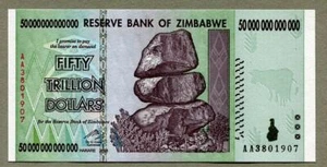 ZIMBABWE 50 TRILLION Dollar Banknotes AUTHENTIC AA Prefix Almost Uncirculated  - Picture 1 of 1