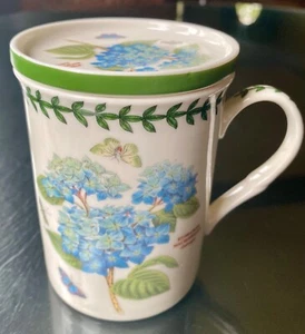 Portmeirion Botanic Garden Blue Hydranga Floral Porcelain Lidded Cup - Picture 1 of 10
