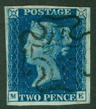 SG 4 1840 2d deep full blue plate 2 lettered ME. Very fine used with a...