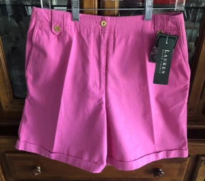 Lauren Ralph Lauren LRL High Rise Pink Cuffed Shorts Mom Gold H.Ware SZ 8 NWT - Picture 1 of 12