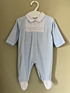 BABY BOYS ROMPERS SPANISH BLUE VELOUR SLEEPSUIT NEWBORN BOY LAYETTE OR GIFT - Picture 1 of 4