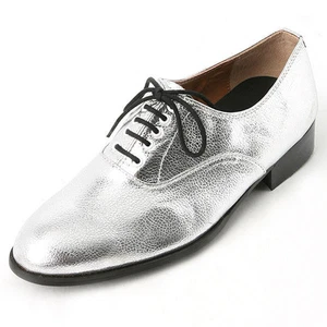 Men's glitter silver synthetic leather close lacing oxfords low heels US6-US10.5 - Picture 1 of 1