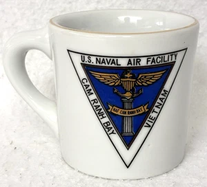 AUTHENTIC US NAVAL AIR FACILITY CAM RANH BAY VIETNAM GOLD RIM COFFEE MUG,CUP,USN - Picture 1 of 4