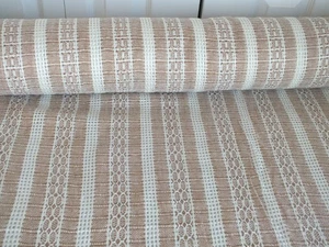 BTY copper brown & white chainette OPEN WEAVE casement drapery fabric vintage - Picture 1 of 4