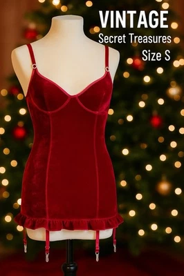 90 年代 Y2K 秘密宝藏红色天鹅绒钢圈娃娃 Chemise 带服装 — 第 1/4 张图片