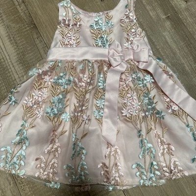 Vestido Bebé Ediciones Raras 18 Meses Niñas Floral Rosa Bordado Fiesta de Pascua Foto 1 de 4