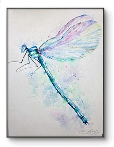 New Original signed watercolour painting signed by Elle Smith Art of a Dragonfly - Picture 1 of 8