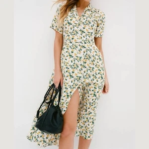 Urban Outfitters Mila Midi Shirt Dress Womens S Small Yellow Floral - Picture 1 of 9
