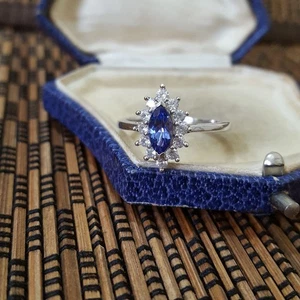 925 Sterling Silver Ring, Genuine Tanzanite And Topaz Ring, Size P.5 US 7.75 - Picture 1 of 8