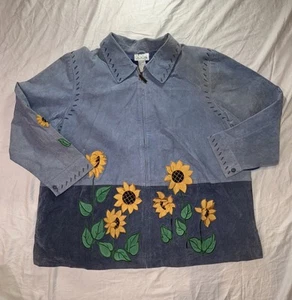 The Quacker Factory Women's Embroidered Sunflower Suede Leather Jacket 3XL - Picture 1 of 9
