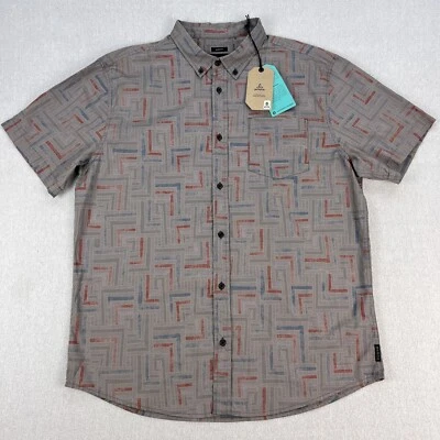 Prana Broderick Shirt Mens XL Slim Fit Gray Abstract Geometric Short Sleeve NEW - Image 1 of 4