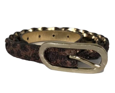 Nine West Women’s Belt L Brown Gold Braided Glitter Sparkle Leopard Thin - Image 1 of 4