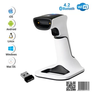 1D/2D Wireless Bluetooth Barcode Scanner: 3-in-1 with stand, USB QR Code Reader - Picture 1 of 8
