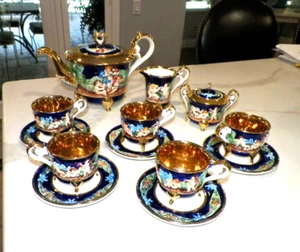 R CAPODIMONTE COBALT BLUE 13 PC TEA SET CHERUBS - Picture 1 of 20