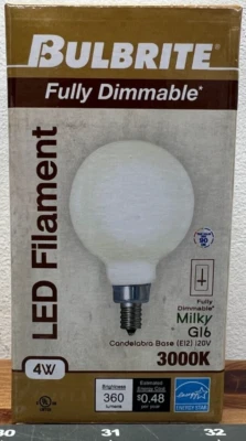 Bulbrite 4W LED G16 Filament E12 Milky Lightning Fixture - BULBRITE-776712 - Image 1 of 2