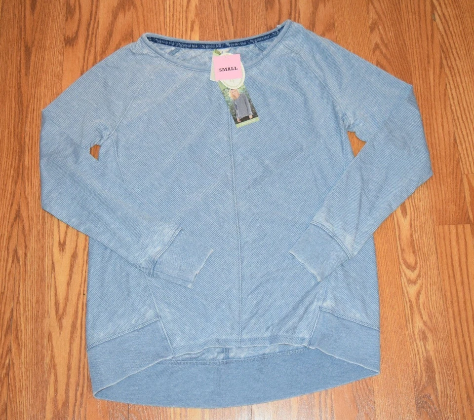 NUEVO CON ETIQUETAS Mujer Té Verde Cálido Azul Índigo Rayas Pullover Sudadera Talla PEQUEÑA Foto 1 de 1