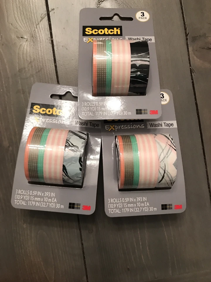 NUEVO Scotch Washi Tape 3x3 (9) Rollos Expresiones Artesanía Rayas Proyectos Lote Foto 1 de 1