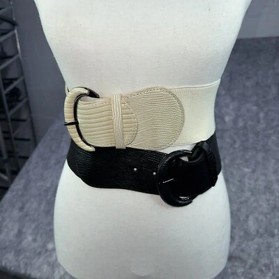 Juego de dos cinturones con hebilla elástica beige/crema y negro para mujer Foto 1 de 4