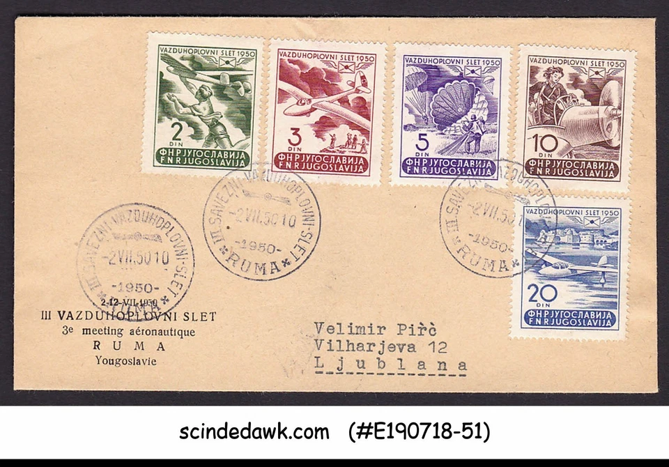 YUGOSLAVIA - 1950 3ª REUNIÓN AERONÁUTICA / AVIACIÓN - 5V - FDC Foto 1 de 1