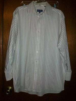 Sean John Men's Shirt White tan black stripe Size 17 23-33 Extra Large  - Image 1 of 3