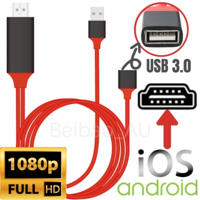 HDMI Cable 1080P Phone to TV HDTV AV Adapter Universal For iPhone Android Type C - Image 1 of 4