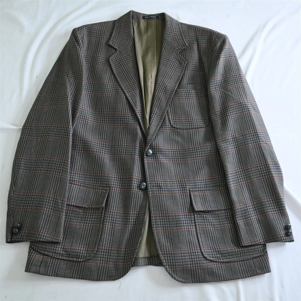 Chaqueta Blazer Abrigo Deportivo De Colección Norm Thompson 44L Marrón Cuadros Glenn Franela Inglaterra Foto 1 de 4