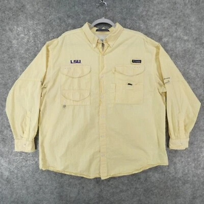 LSU Tigers Columbia 衬衫男式特大号超级骨头黄色白色格子标志 — 第 1/4 张图片