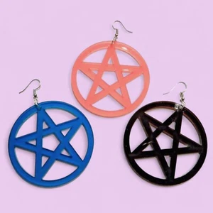 TRANSLUCENT ACRYLIC PENTAGRAM EARRINGS hoop pentacle wiccan witch pagan 4Z - Picture 1 of 7
