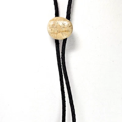 Colgante Corbata Vintage Bolo Rock Cuero Negro Corbata Trenzada Punta Tono Plata Foto 1 de 4