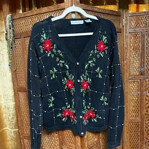 Victoria Jones Beaded Christmas Sweater – Size L – Vintage Holiday - Picture 1 of 7