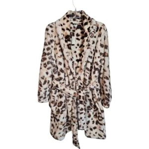 Aerie Womens Sherpa Bathrobe Leopard Soft Cozy Knee Length XS Small Cream Brown - Picture 1 of 15
